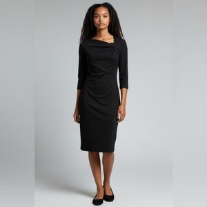 Adrianna Papell Women Black Midi Elegant Dress Asymmetrical Neckline Size 4 NWT